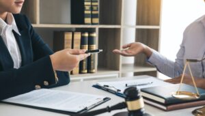 Lawyer is giving advice to clients