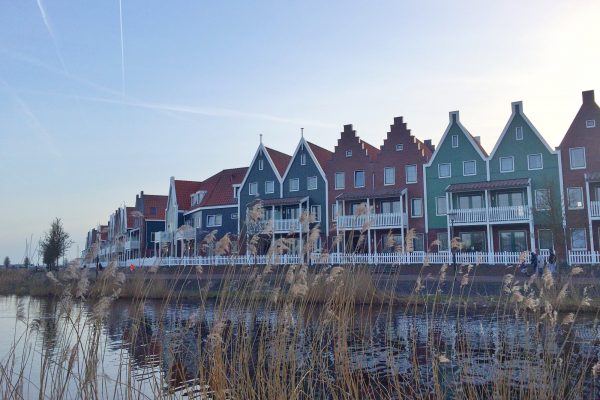 Row of houses by the water in the Netherlands.